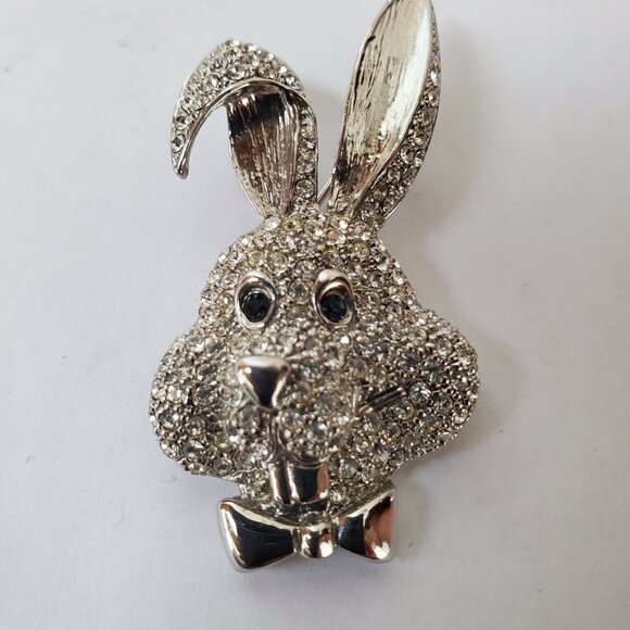 Rhinestone Bunny  Rabbit Brooch Pin - Picture 2 of 10